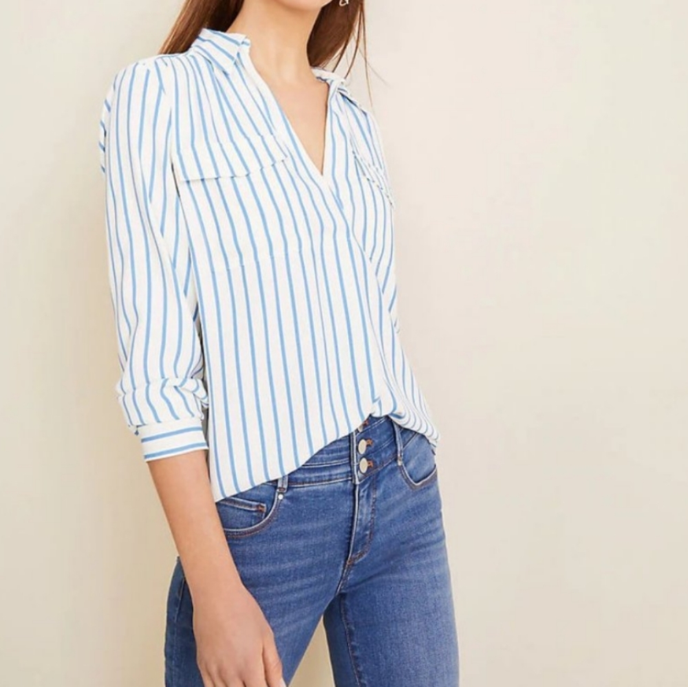 Ann Taylor striped blouse. Extra small. Maroon.